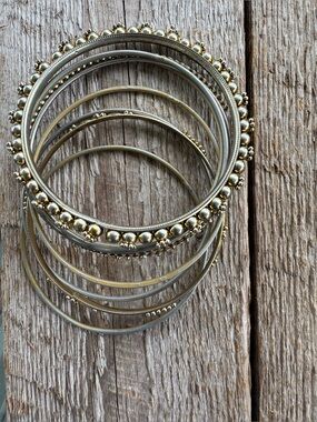 Gold and Silver Stacked Metal Bangle Bracelet Set